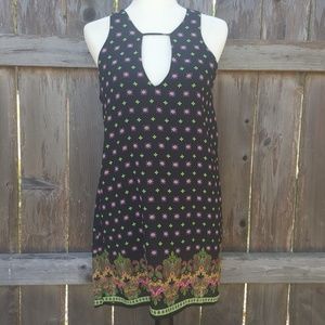 2 Hearts Black Pink Green Flowy Dress Size S